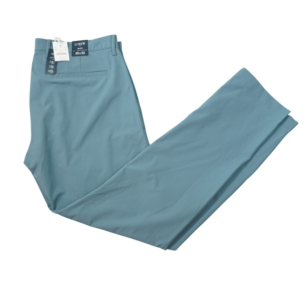 J. Crew Slim Tech Pants Chino Mens 35x32 Blue Green Mountain Fog Stretch NEW